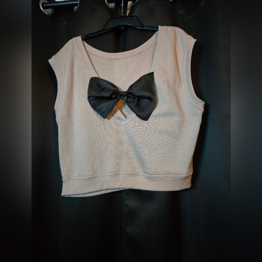 Maeve by Anthropologie Bow Crop Tank Top Beige Medium